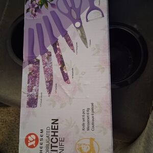 Purple Floral Kitchen Knife Set